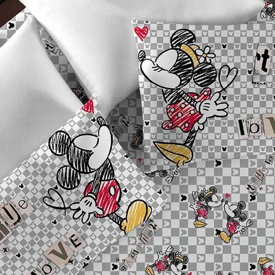 Kit Enxoval Casal Mickey e Minnie Love Lençol com 2 Fronhas Menor preço em Kit Enxoval Casal Mickey e Minnie Love Lençol com 2 Fronhas