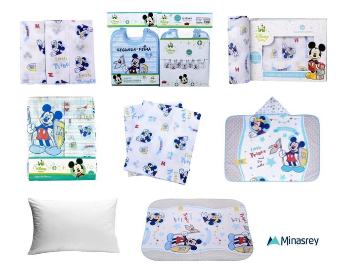 Imagem de Kit enxoval completo do bebê disney 23-peças algodão premium