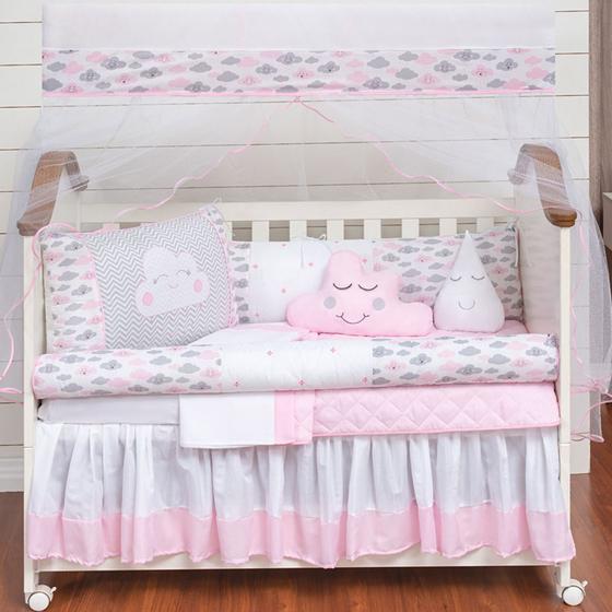 Imagem de Kit Enxoval para berço Protetor Rolinho Berço Americano Nuvem Menina 12 Peças - Chuva de Amor Baby