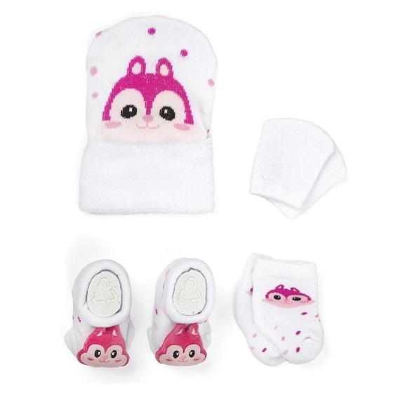 Imagem de Kit Enxoval Touca Luva Meia e Pantufa Bebê Recém Nascido Menina