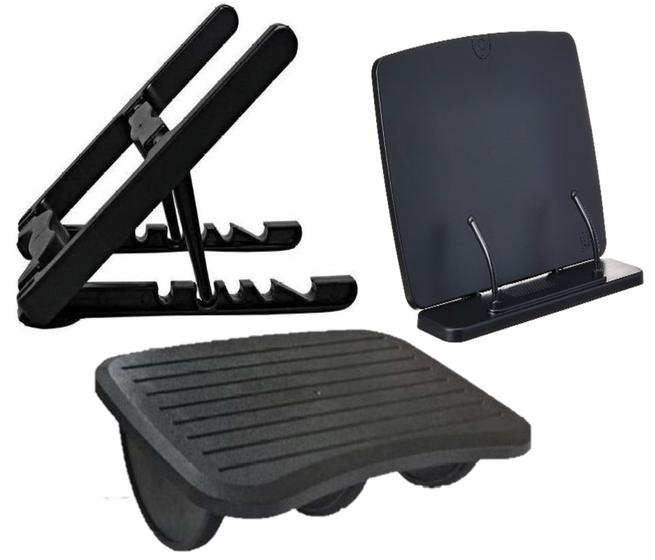 Imagem de Kit Ergo 2 - Suporte P/Notebook + Apoio P/ Pés + Apoio P/ Leitura e Tablet
