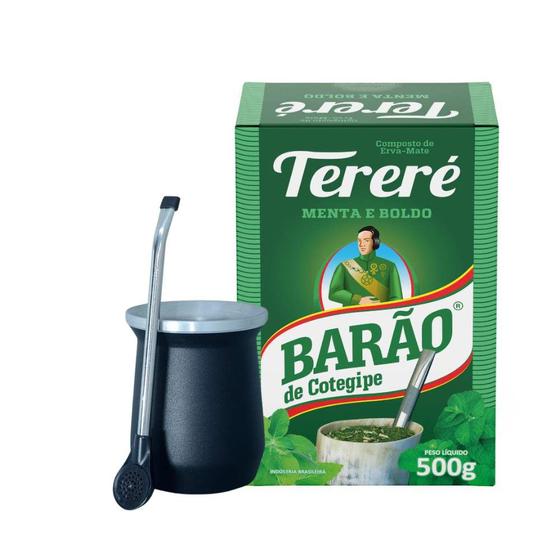 Imagem de Kit Erva Tereré Premium Menta e Boldo Barão 500g Com Cuia