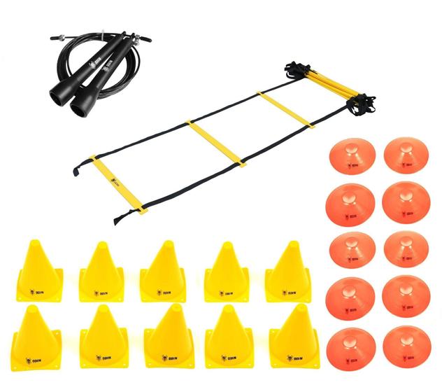 Imagem de Kit Escada Agilidade Pvc + Cones + Chapeu Half + Speed Rope