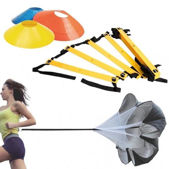 Imagem de Kit Escada de Agilidade 4m + 20 Cones Chinesinhos + Paraquedas  Liveup Sports 