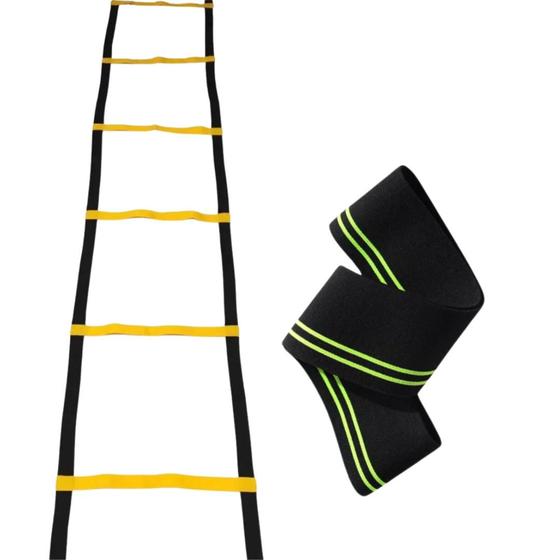 Imagem de Kit Escada De Agilidade Com 7 Degraus Regulavel Nylon + Mini Hip Band Faixa Elástica Intensidade Treino Funcional Treinamento De Academia