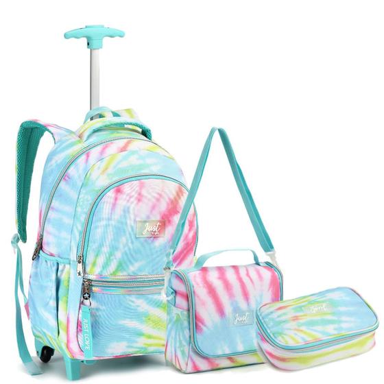 Kit Escola Mochila Rodinha Lancheira Estojo Juvenil Colorido Tie Die Menor preço em Kit Escola Mochila Rodinha Lancheira Estojo Juvenil Colorido Tie Die