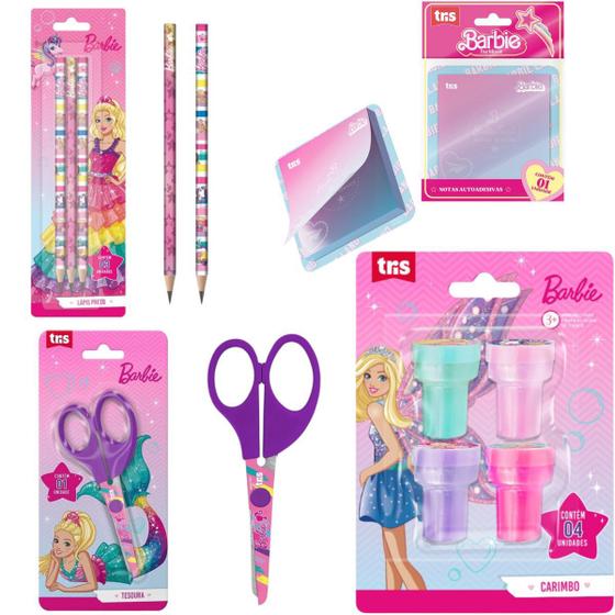 Imagem de Kit escolar barbie - lapis, carimbo, nota e tesoura - tris