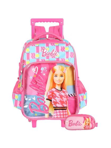 Imagem de Kit Escolar Barbie Mochila Rodinhas+Estojo Duplo - Rosa