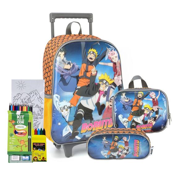 Imagem de Kit Escolar Boruto Mochila Carrinho Estojo E Lancheira