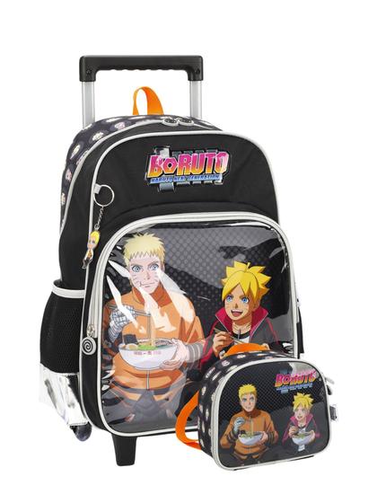 Imagem de Kit Escolar Boruto Mochila de Rodas e Costas + Lancheira PT