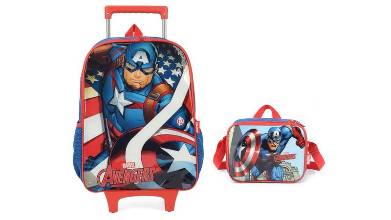 Imagem de Kit Escolar Capitão América Mochila Rodinha + Lancheira