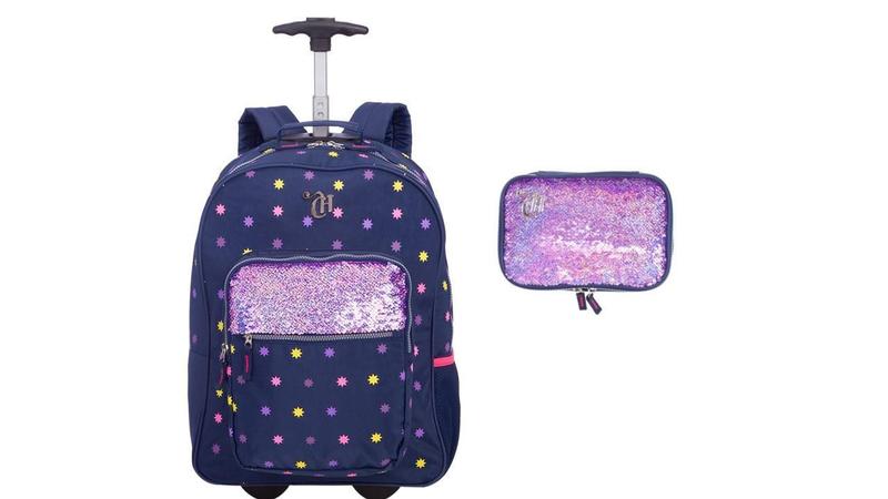 Imagem de Kit Escolar Capricho Lantejoula Mochila De Rodas + Estojo