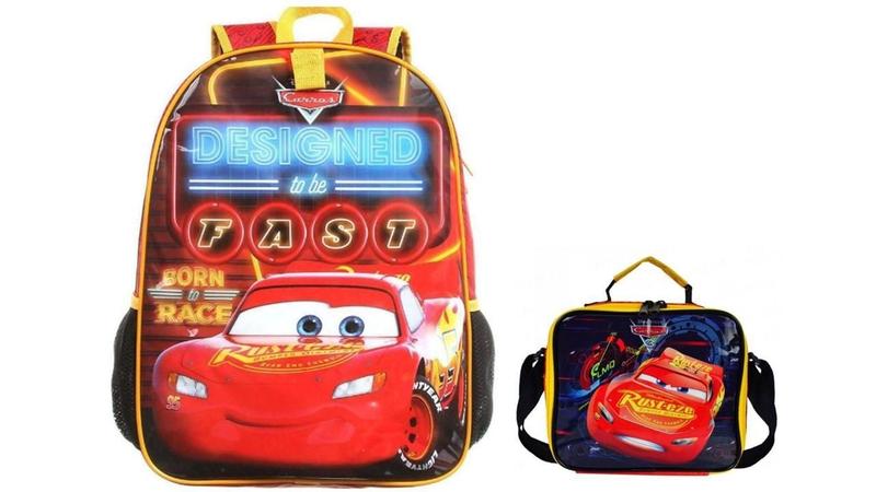 Imagem de Kit Escolar Carros Mcqueen Mochila De Costas + Lancheira