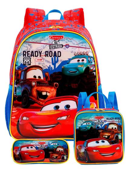 Imagem de Kit Escolar Carros Mcqueen  Mochila + Lancheira + Estojo