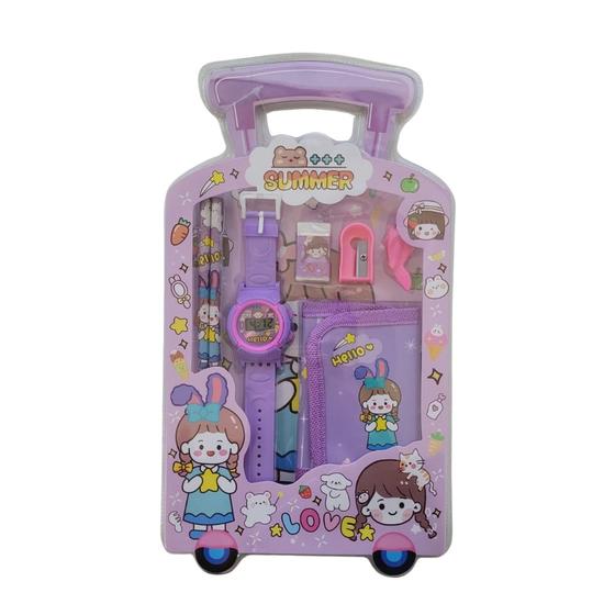 Imagem de Kit Escolar com Carteira e Relógio Roxo - Polibrinq