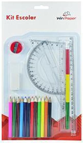 Imagem de Kit Escolar Com Lapis De Cor + Regua + Apontador E Acessorio