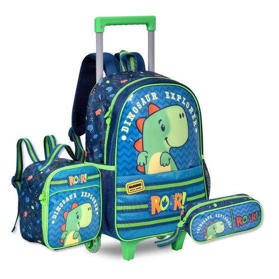 Imagem de Kit Escolar Dinossauros Mochila Lancheira Térmica E Estojo