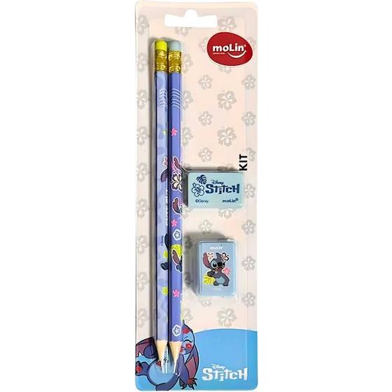 Imagem de Kit Escolar Disney Stitch 2 Lápis Borracha e Apontador Molin