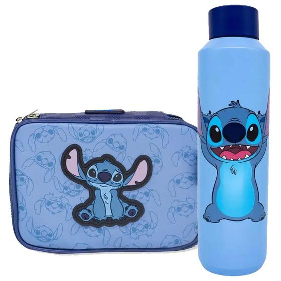 Imagem de Kit Escolar Estojo Box e Garrafa Térmica Stitch Disney