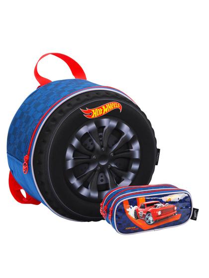 Imagem de Kit Escolar Hot Wheels 3D Luxo  Lancheira + Estojo Triplo AZ