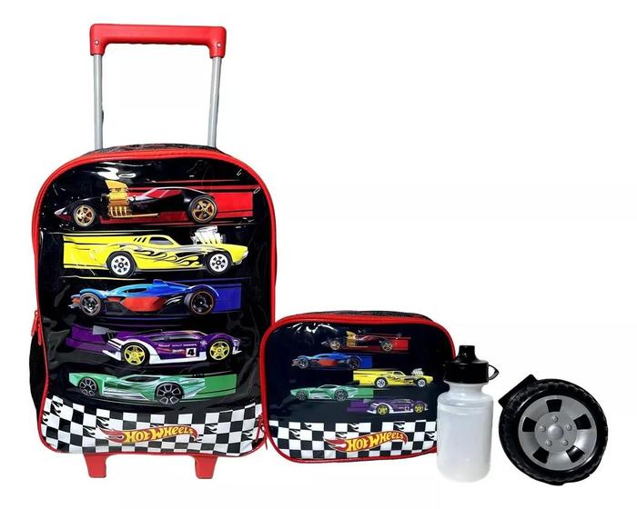 Imagem de Kit Escolar Hot Wheels : Mochila G de Rodinhas + Lancheira - Luxcel