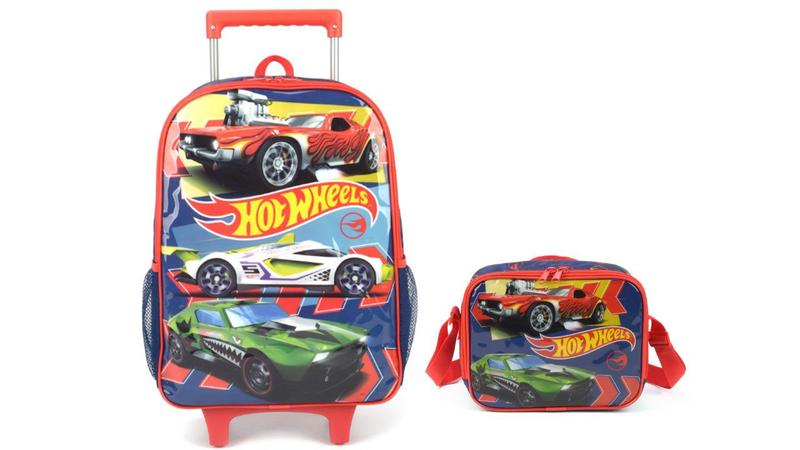 Imagem de Kit Escolar Hot Wheels Original Mochila de Rodinha  Lancheira