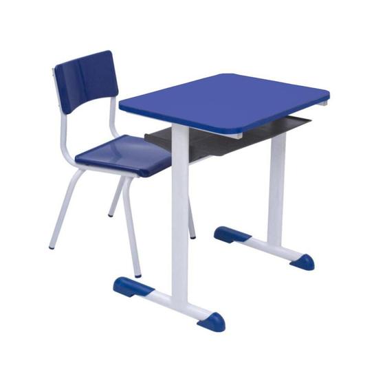 Imagem de Kit Escolar Individual Mesa e Cadeira  com Porta Livros Juvenil/Adulto cor Azul