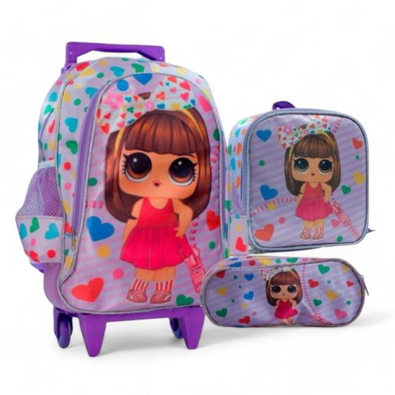 Imagem de Kit Escolar Infantil Boneca LOL Mochila Rodas Lancheira Estojo