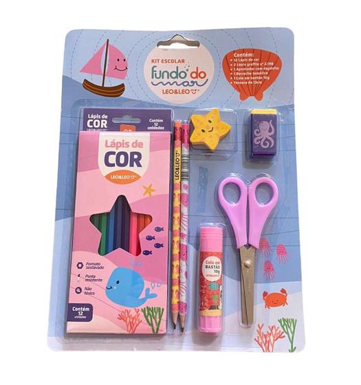 Imagem de Kit Escolar Infantil Fundo Do Mar Com 7 Itens Leo E Leo