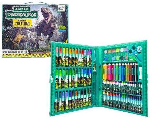 Imagem de Kit Escolar Infantil Maleta de Pintura 150 Peças Desenhar e Colorir Dino