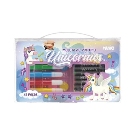 Imagem de KIT Escolar Infantil Maleta Estojo De Pintura - Canetinhas 42 Pçs - Magic