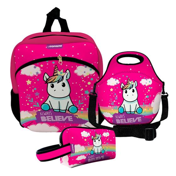 Imagem de Kit Escolar Infantil Mochila de Costas + Lancheira Térmica + Necessaire Plus  ISOPRENE  Always Believe