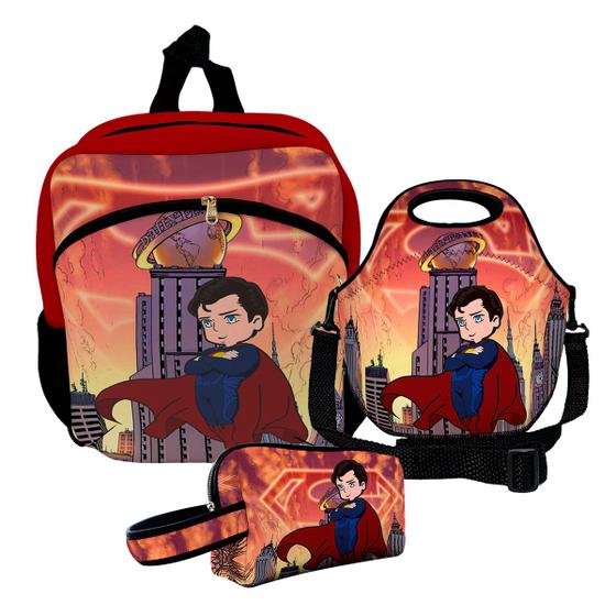 Imagem de Kit Escolar Infantil Mochila de Costas + Lancheira Térmica + Necessaire Plus  ISOPRENE  Menino de Aço