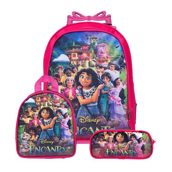 Imagem de Kit Escolar Infantil Mochila De Rodinha Encanto Menina 3 Pçs