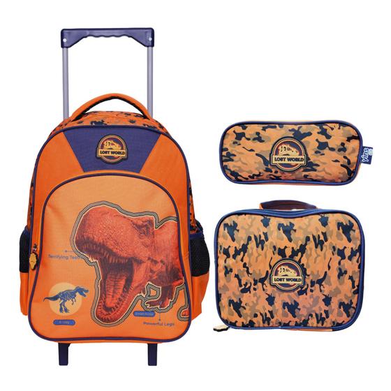 Imagem de Kit escolar infantil mochila de rodinha lancheira e estojo lost world yins ys42188