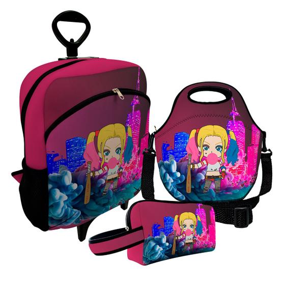 Imagem de Kit Escolar Infantil Mochila de Rodinha + Lancheira Térmica + Necessaire Plus  ISOPRENE  Menina Louca