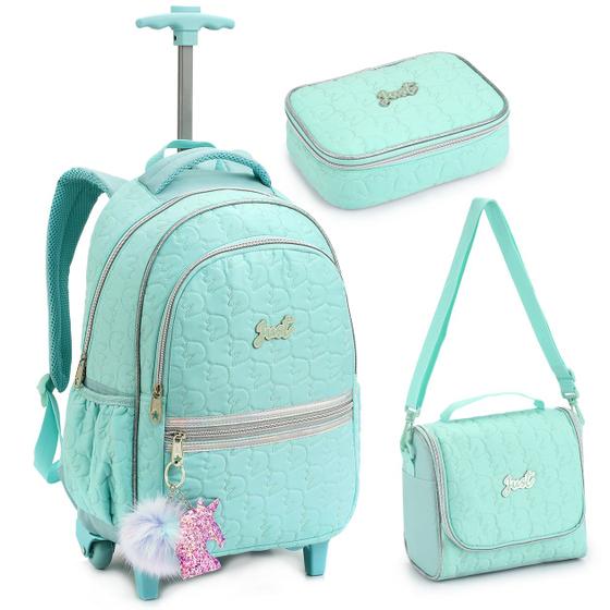 Imagem de Kit Escolar Infantil Mochila Just Lancheira Bordada Meninas