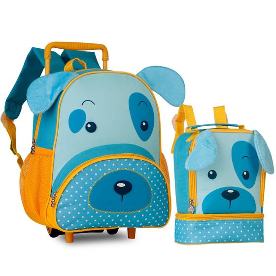 Imagem de Kit Escolar Infantil Mochila Rodinha com Lancheira Térmica Clio Pets Cachorro