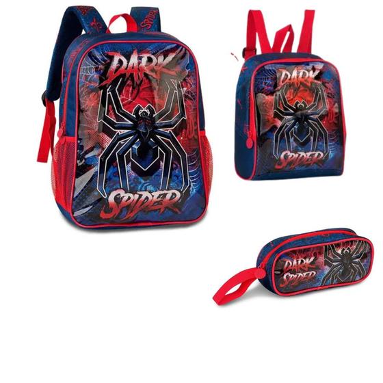 Imagem de Kit Escolar infantil Spider Dark Costas  Lancheira estojo+ Caderno