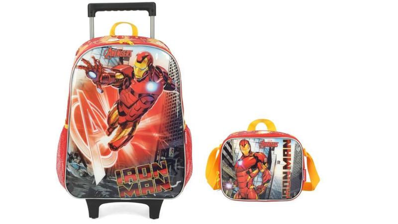 Imagem de Kit Escolar Iron Man Avengers Mochila Rodinha + Lancheira