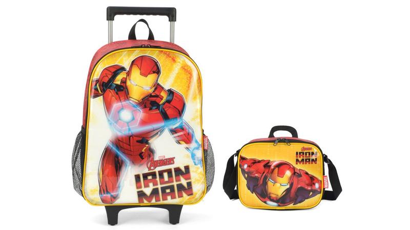 Imagem de Kit Escolar Iron Man Avengers Mochila Rodinha + Lancheira