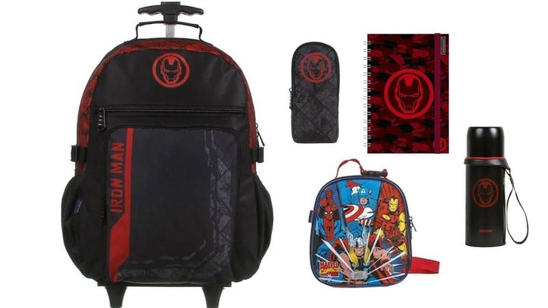 Imagem de Kit Escolar Iron Man Mochila De Rodas + Estojo + Caderno