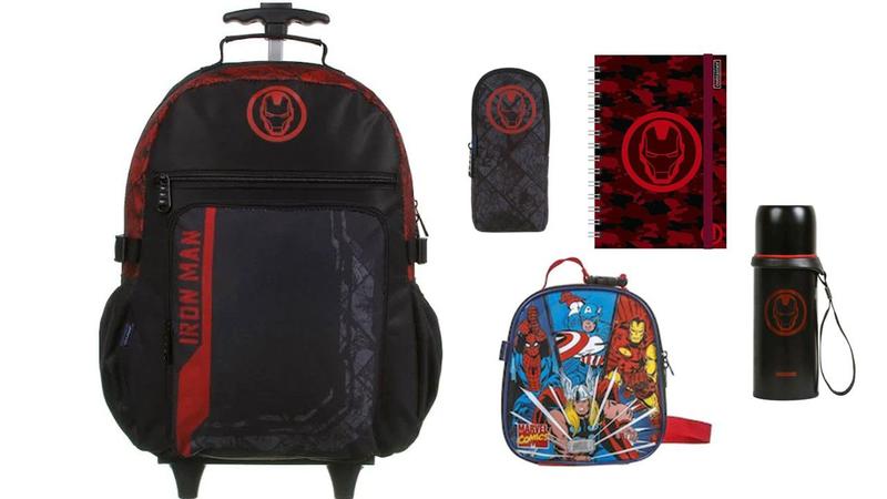 Imagem de Kit Escolar Iron Man Mochila de Rodas + Estojo + Caderno