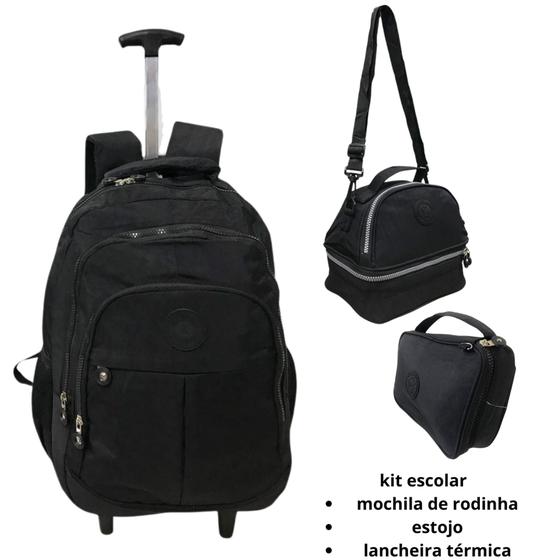 Imagem de Kit Escolar Juvenil Adulto Mochila De Rodinha Lancheira Térmica E Estojo Box