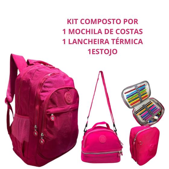 Imagem de Kit Escolar Juvenil Adulto Mochila Reforçada Lancheira Térmica E Estojo Box