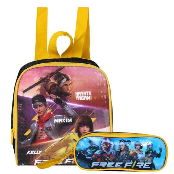 Imagem de Kit Escolar Lancheira Térmica + Estojo Duplo Free Fire Gamer