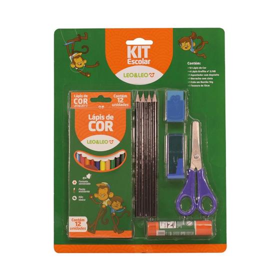 Imagem de Kit Escolar Lapis de Cor Leo e Leo 12 Cores com 20 Peças