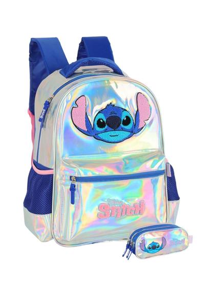 Imagem de Kit Escolar Lilo Stitch 3D Mochila Costas +Estojo Triplo 681