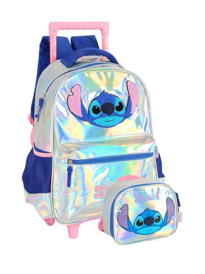 Imagem de Kit Escolar Lilo Stitch 3D Mochila Rodas + Lancheira Prata