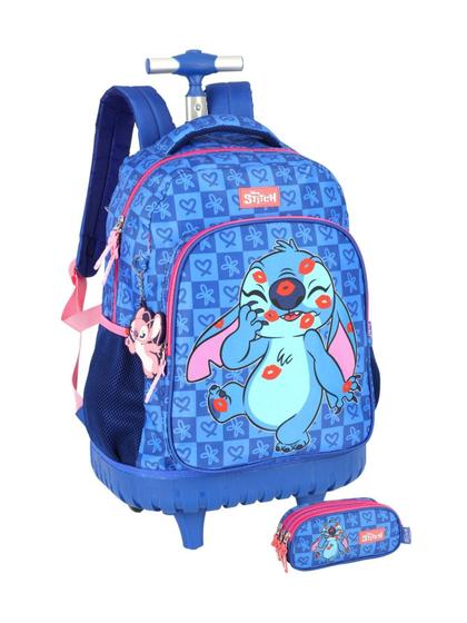 Imagem de Kit Escolar Lilo Stitch Mochila Rodas+Estojo 741 - Azul